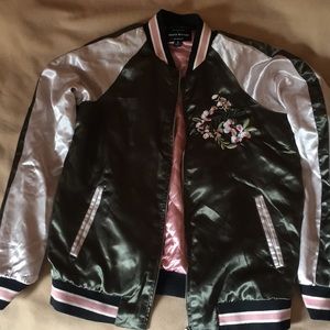 Green flower bomber jacket